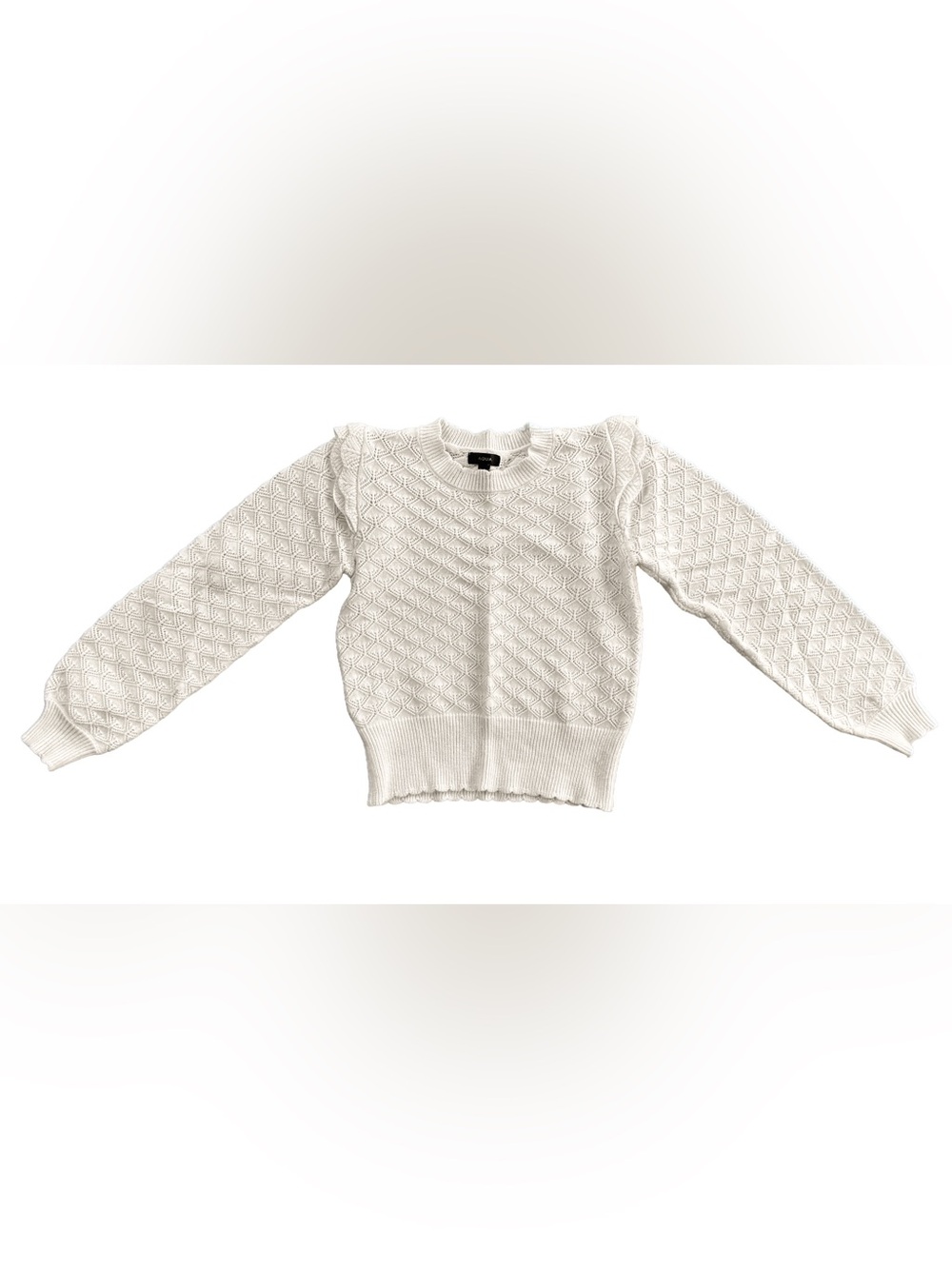 Ivory Pointelle Ruffle Sweater | Size Small